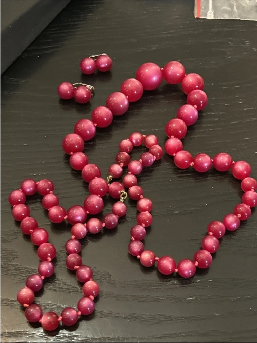 Vintage Pink Beaded Necklace & Clip-On Earrings Set – 1950s/1960s